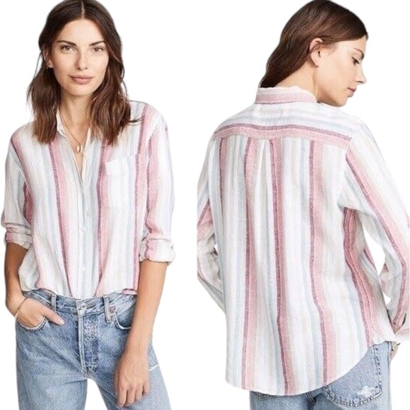 Rails Charli Jewel Stripe Metallic Gold Button Down Shirt - S - Picture 3 of 16